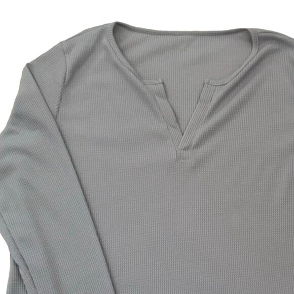 Womens Size XXL Waffle Knit Top V-Neck Long Sleeve Grey Casual Athleisure - Picture 2 of 7